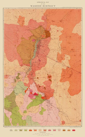 Washoe District Nevada - Becker 1882 White Modern Wood Framed Art Print with Double Matting by Becker