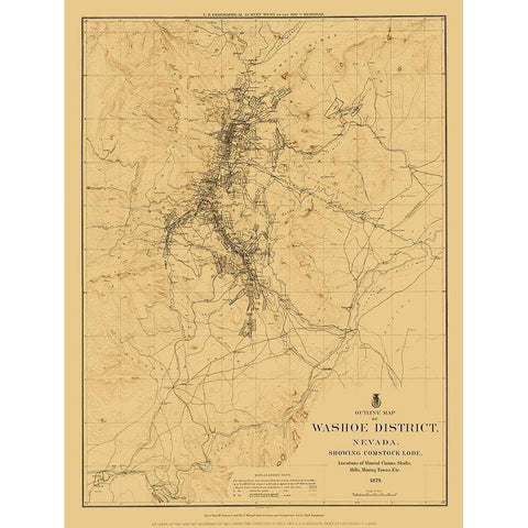 Washoe District Outline Comstock Lode Nevada White Modern Wood Framed Art Print by USGS