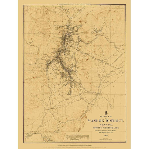 Washoe District Outline Comstock Lode Nevada Gold Ornate Wood Framed Art Print with Double Matting by USGS