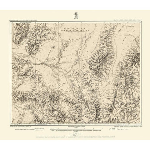 Western Nevada Geographical Sheet - US Army 1882 Black Modern Wood Framed Art Print with Double Matting by US Army