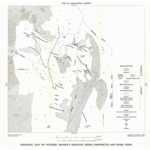 Wonder District Mines Prospects Veins NV Black Modern Wood Framed Art Print by USGS