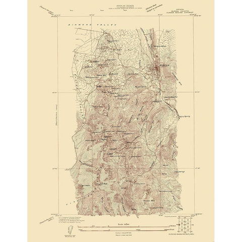 Eureka Mining District Nevada Sheet - USGS 1927 Black Modern Wood Framed Art Print with Double Matting by USGS