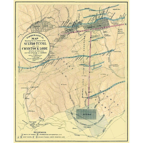 Sultro Tunnel Comstock Lode Nevada - Hoffmann 1866 Black Modern Wood Framed Art Print with Double Matting by Hoffmann