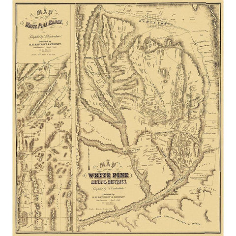 White Pine Range Mining Landowner NV Gold Ornate Wood Framed Art Print with Double Matting by Bancroft