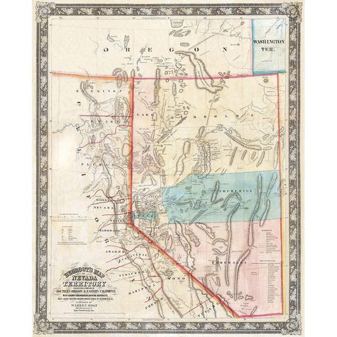 Nevada - Rand McNally 1897 White Modern Wood Framed Art Print by Rand McNally