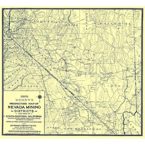 Prospectors Mining District Nevada - Denny 1905 White Modern Wood Framed Art Print by Denny