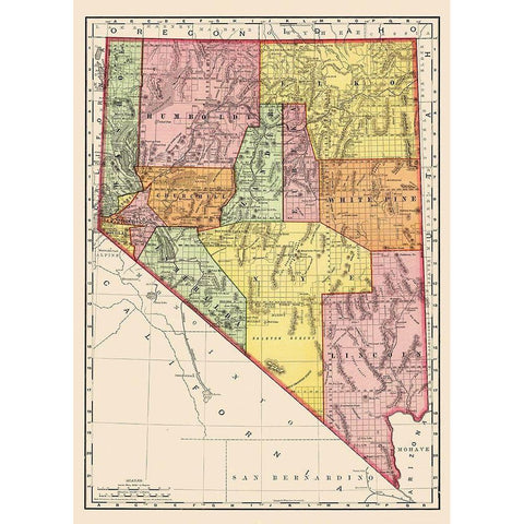Nevada - Rand McNally 1893 Black Modern Wood Framed Art Print with Double Matting by Rand McNally