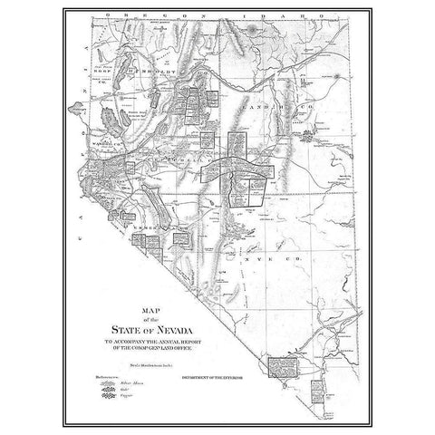 Nevada - Dept of Interior 1866 Gold Ornate Wood Framed Art Print with Double Matting by DOI