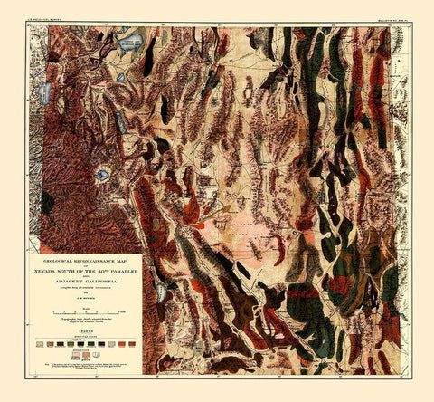 Nevada S 40th Parallel Nevada - Spurr 1903 White Modern Wood Framed Art Print with Double Matting by Spurr