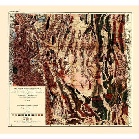 Nevada S 40th Parallel Nevada - Spurr 1903 Black Modern Wood Framed Art Print with Double Matting by Spurr