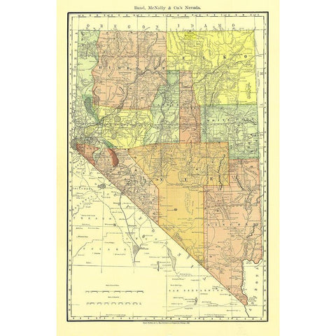 Nevada - Rand McNally 1893 Gold Ornate Wood Framed Art Print with Double Matting by Rand McNally