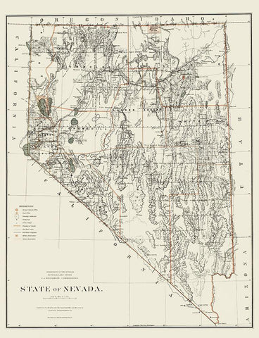 Nevada - USGLO 1879 Black Ornate Wood Framed Art Print with Double Matting by USGLO