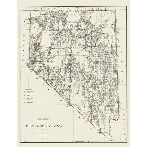 Nevada - USGLO 1879 White Modern Wood Framed Art Print by USGLO