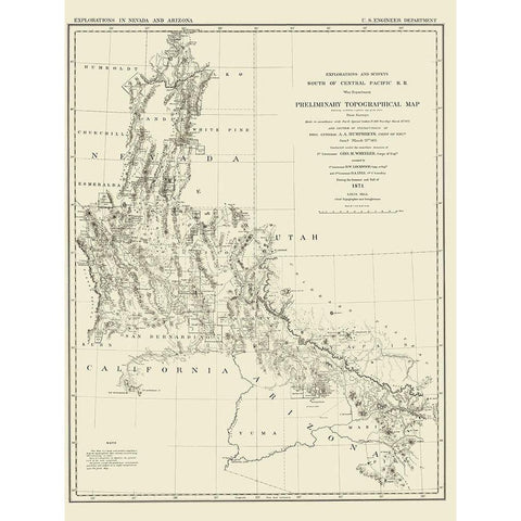 Explorations Nevada Arizona - Wheeler 1871 White Modern Wood Framed Art Print by Wheeler