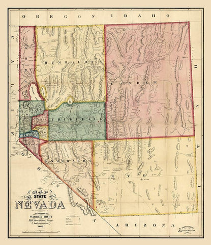 Nevada - Holt 1866  Black Ornate Wood Framed Art Print with Double Matting by Holt