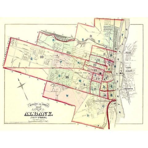 Albany New York Outline and Index - Hopkins 1876 White Modern Wood Framed Art Print by Hopkins