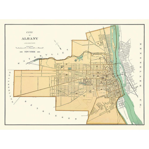 Albany New York - Andrews 1895 Gold Ornate Wood Framed Art Print with Double Matting by Andrews