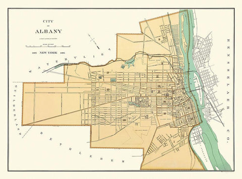 Albany New York - Andrews 1895 Black Ornate Wood Framed Art Print with Double Matting by Andrews