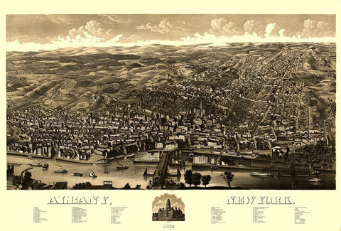 Albany New York -1879 White Modern Wood Framed Art Print with Double Matting by Unknown