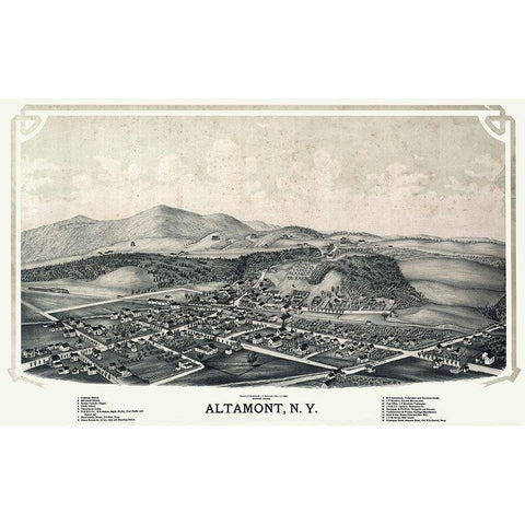 Altamont New York - Burleigh 1889  Black Modern Wood Framed Art Print with Double Matting by Burleigh