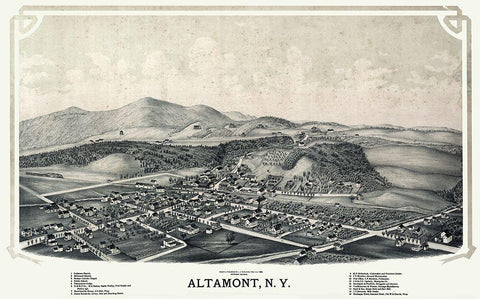 Altamont New York - Burleigh 1889  Black Ornate Wood Framed Art Print with Double Matting by Burleigh