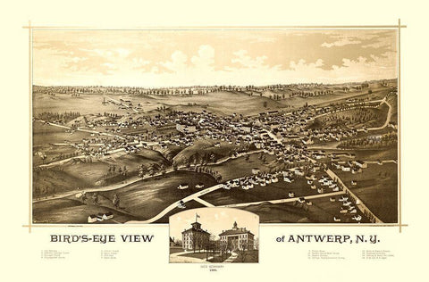 Antwerp New York - Burleigh 1888  Black Ornate Wood Framed Art Print with Double Matting by Burleigh