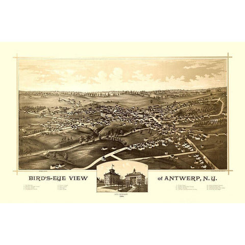 Antwerp New York - Burleigh 1888  Black Modern Wood Framed Art Print with Double Matting by Burleigh