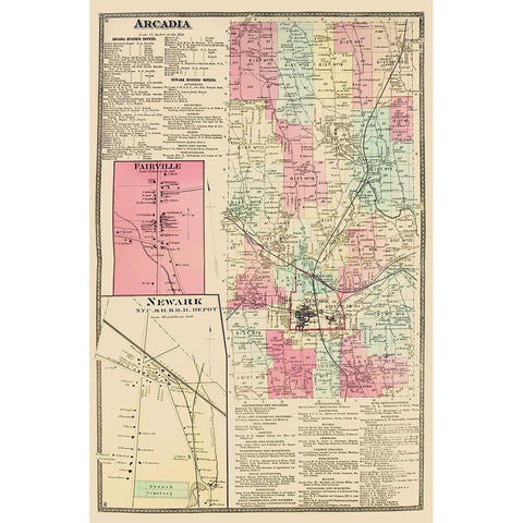 Arcadia New York Landowner - Beers 1874 Gold Ornate Wood Framed Art Print with Double Matting by Beers