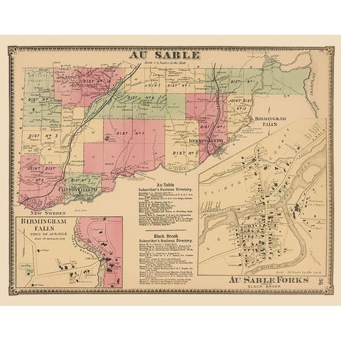 Au Sable New York - Beers 1869 Gold Ornate Wood Framed Art Print with Double Matting by Beers