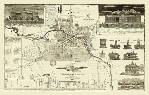 Auburn New York Landowner - Hagaman 1837 Black Ornate Wood Framed Art Print with Double Matting by Hagaman