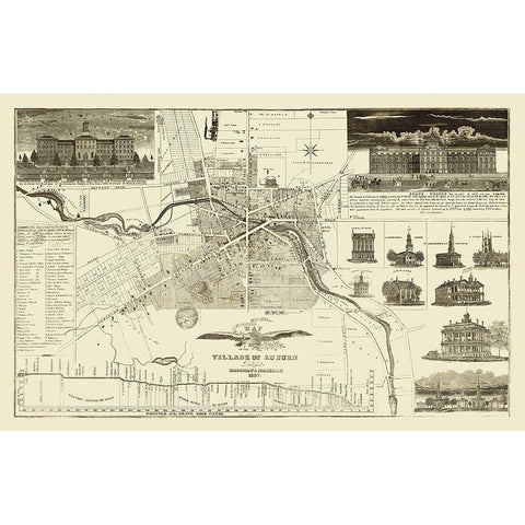 Auburn New York Landowner - Hagaman 1837 Black Modern Wood Framed Art Print with Double Matting by Hagaman
