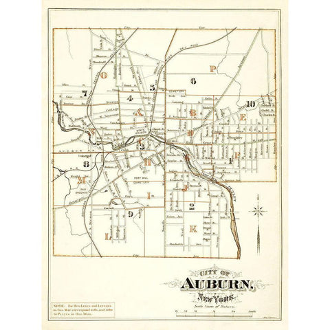 Auburn New York - Mac Cormac 1875 Gold Ornate Wood Framed Art Print with Double Matting by Mac Cormac