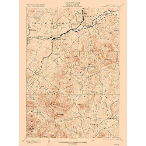 Ausable New York Quad - USGS 1903 Black Modern Wood Framed Art Print with Double Matting by USGS