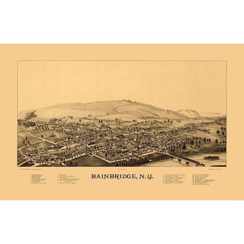 Bainbridge New York - Burleigh 1889  Black Modern Wood Framed Art Print with Double Matting by Burleigh