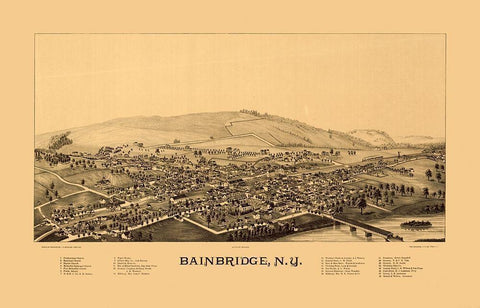 Bainbridge New York - Burleigh 1889  Black Ornate Wood Framed Art Print with Double Matting by Burleigh