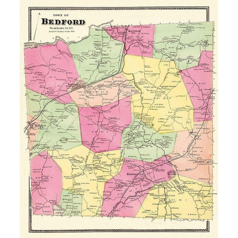 Bedford New York Landowner - Beers 1868 Black Modern Wood Framed Art Print with Double Matting by Beers