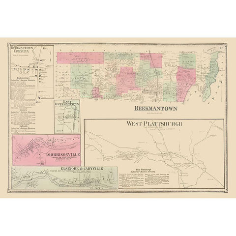 Beekmantown New York Landowner - Beers 1869 Gold Ornate Wood Framed Art Print with Double Matting by Beers