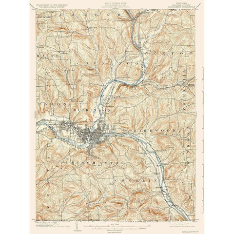 Binghamton New York Quad - USGS 1904 Gold Ornate Wood Framed Art Print with Double Matting by USGS