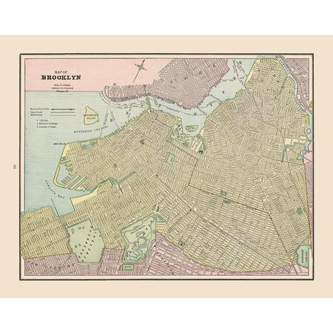 Brooklyn  New York - Cram 1892 Gold Ornate Wood Framed Art Print with Double Matting by Cram