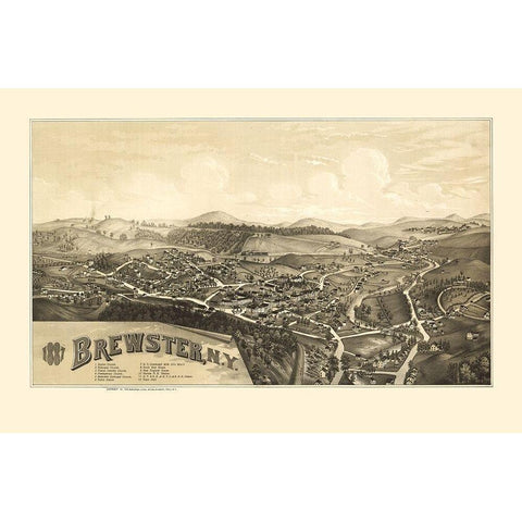 Brewster New York - Burleigh 1887  Black Modern Wood Framed Art Print with Double Matting by Burleigh