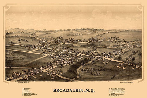 Broadalbin New York - Burleigh 1880  Black Ornate Wood Framed Art Print with Double Matting by Burleigh