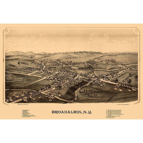 Broadalbin New York - Burleigh 1880  Gold Ornate Wood Framed Art Print with Double Matting by Burleigh