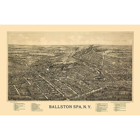 Ballston Spa New York - Fausel 1890  Black Modern Wood Framed Art Print with Double Matting by Fausel
