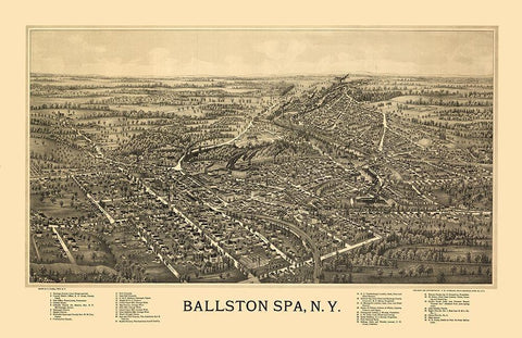Ballston Spa New York - Fausel 1890  Black Ornate Wood Framed Art Print with Double Matting by Fausel