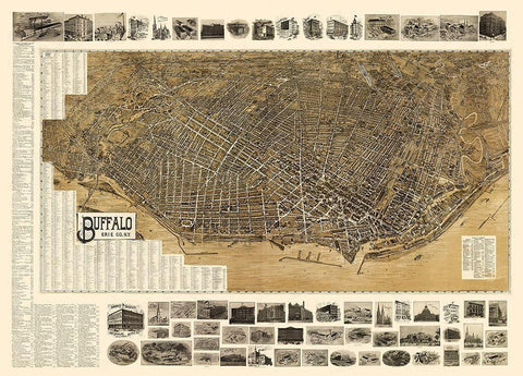 Buffalo New York - Landis 1902 Black Ornate Wood Framed Art Print with Double Matting by Landis
