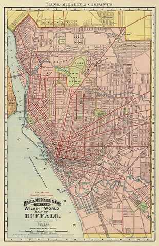Buffalo New York - Rand McNally 1892 Black Ornate Wood Framed Art Print with Double Matting by Rand McNally