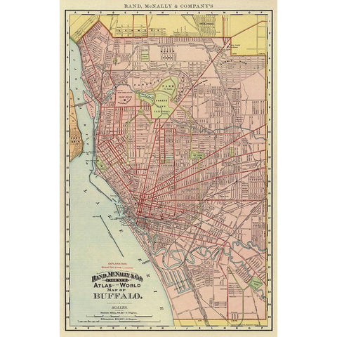Buffalo New York - Rand McNally 1892 Gold Ornate Wood Framed Art Print with Double Matting by Rand McNally