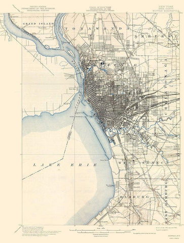 Buffalo New York Quad - USGS 1901 White Modern Wood Framed Art Print with Double Matting by USGS