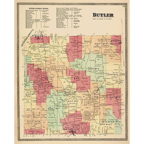 Butler New York Landowner - Beers 1874 Gold Ornate Wood Framed Art Print with Double Matting by Beers