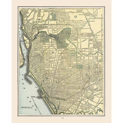 Buffalo  New York - Cram 1892 Black Modern Wood Framed Art Print with Double Matting by Cram